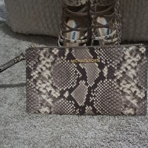 Michael Kors Brown Snake Print Clutch